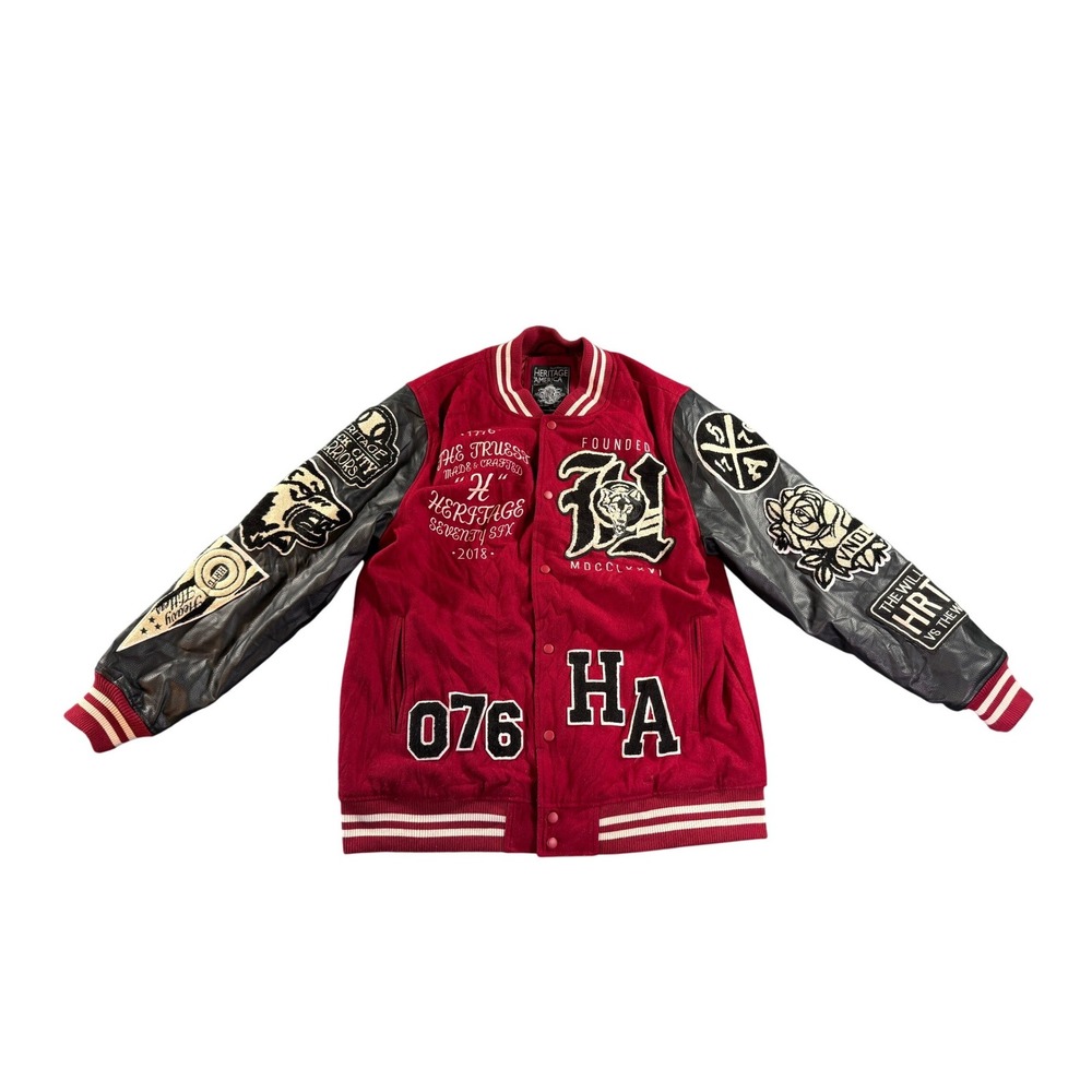 Heritage America Lone‎ Wolf Varsity Jacket Mens 3XL Burgundy Patchwork Letterman